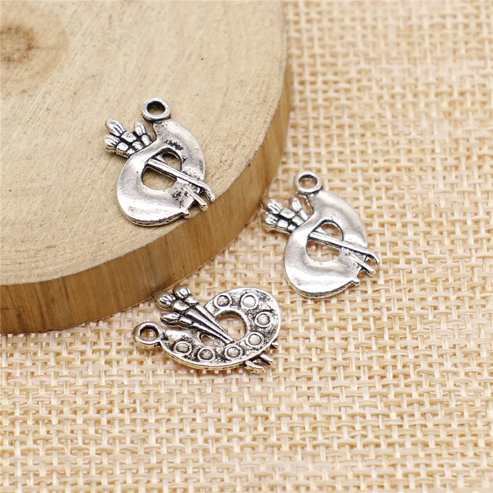 16x12mm 0.6g Antique Silver Zinc Alloy Paintbrush Palette Charm Pendant for DIY Bracelet Necklace Making
