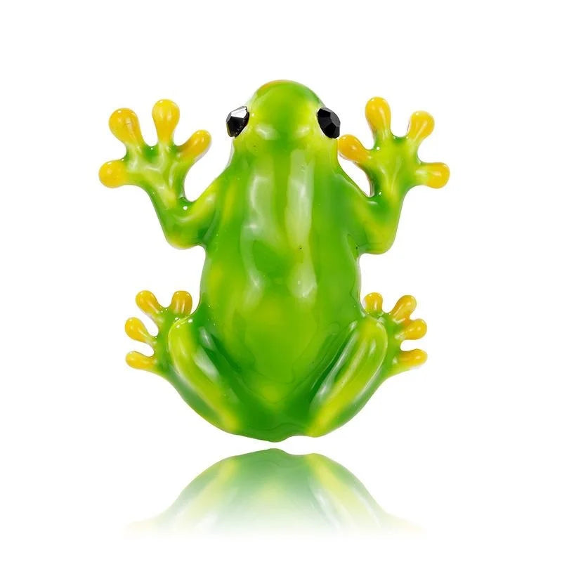 Cute Green Enamel Frog Brooch With Rhinestone Eyes, Animal Lapel Pin Corsage Gift For Women's Outfits