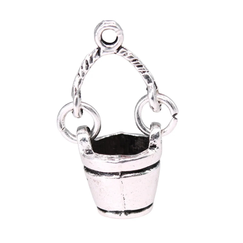 25x11x8mm 1.8g Antique Silver Zinc Alloy 3D Water Bucket Charm Pendant for DIY Necklace Bracelet Making