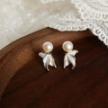 18K Gold Plated Copper Freshwater Pearl Butterfly Flower Stud Earrings Elegant Fashion Jewelry