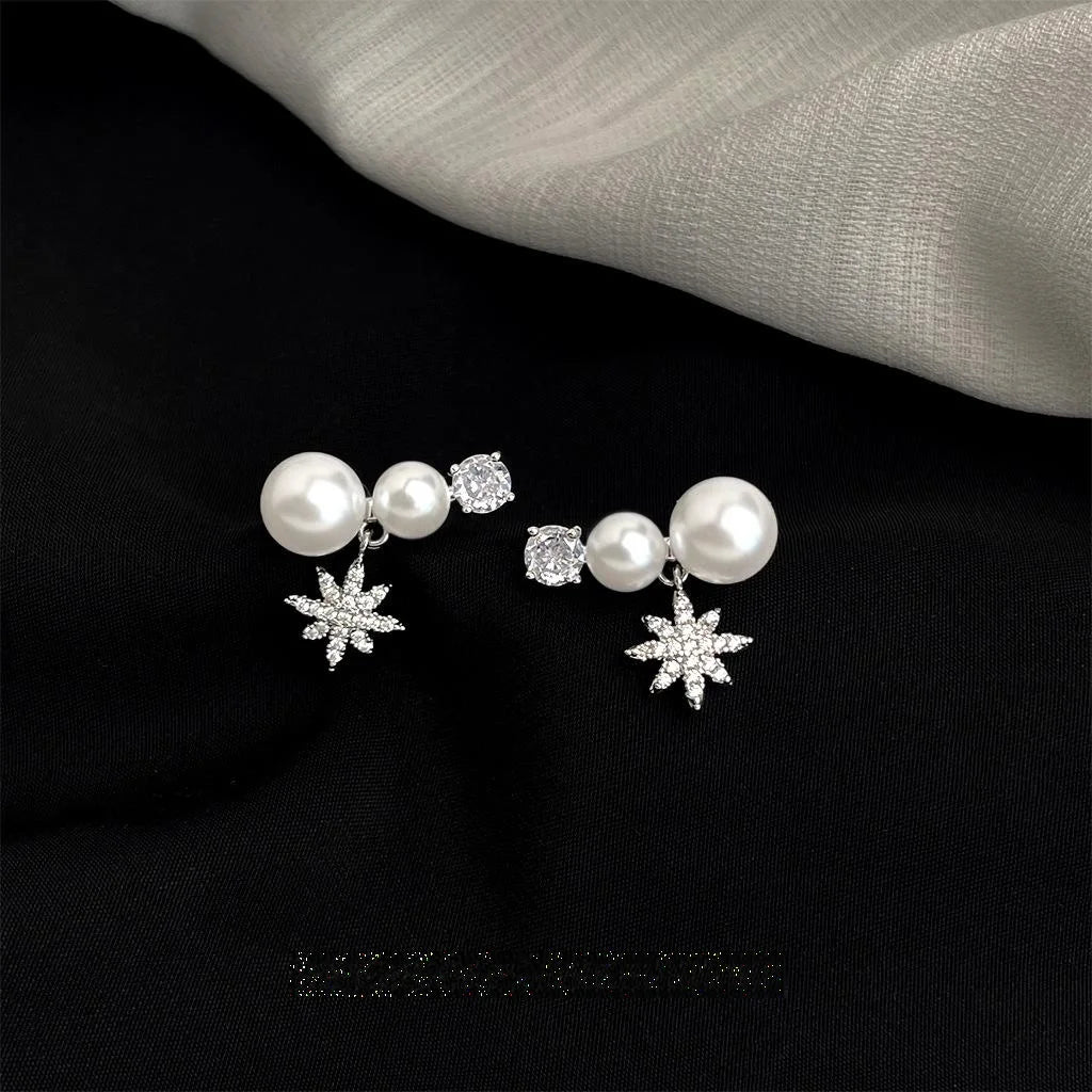2025 Luxury Geometric Eight Point Star Micro Pave Zircon Copper Stud Earrings, Silver Plated