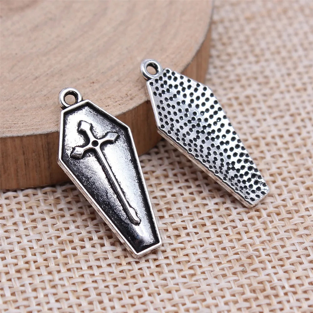 12x26mm 1.1g Antique Silver Zinc Alloy Cross Coffin Charm Pendant for DIY Gothic Jewelry Making