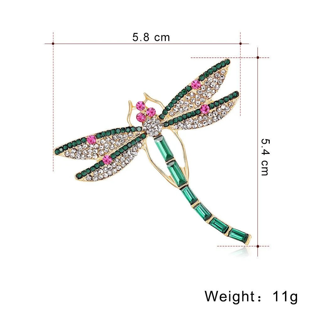 Elegant Dragonfly Rhinestone Brooch With Green Crystal Wings, Alloy Lapel Pin Corsage Suit Accessory