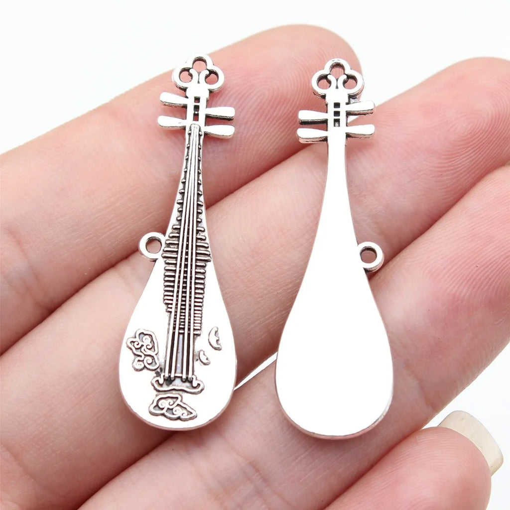 41x12mm 2.4g Antique Silver Zinc Alloy Chinese Pipa Charm Pendant for DIY Necklace Jewelry Making