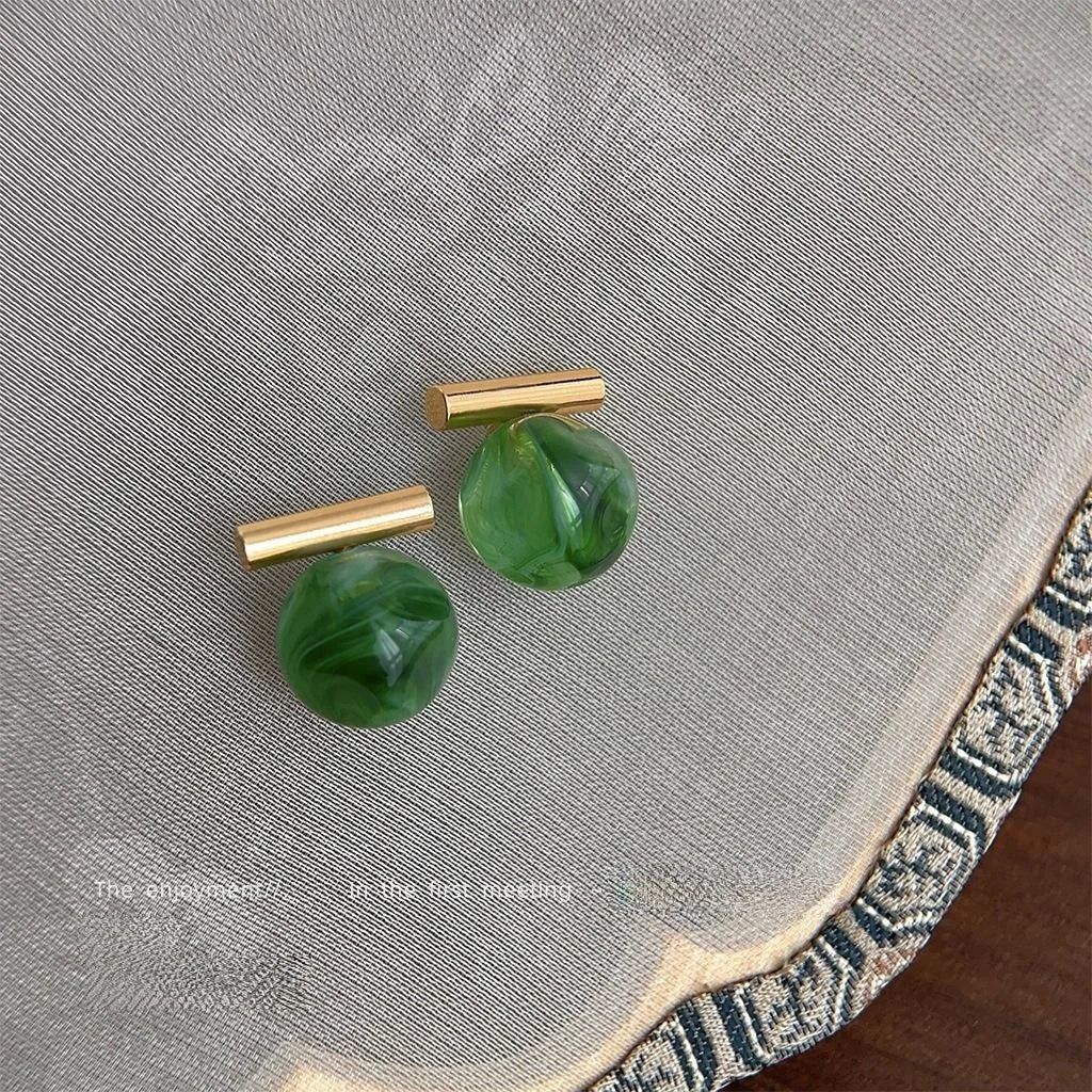 New Chinese Green Gradient Resin Sphere Drop Earrings Vintage Forest Style Geometric Designer Jewelry