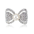Elegant Gold Bow Brooch With Rhinestones And Faux Pearl Center, Luxury Lapel Pin Suit Accessory Gift