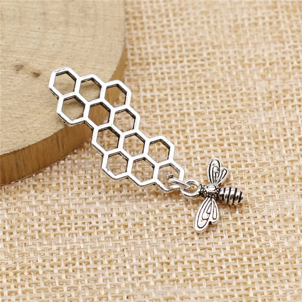45x15mm 2.2g Multicolor Zinc Alloy Bee Honeycomb Charm Pendant for Necklace Bracelet Jewelry Making