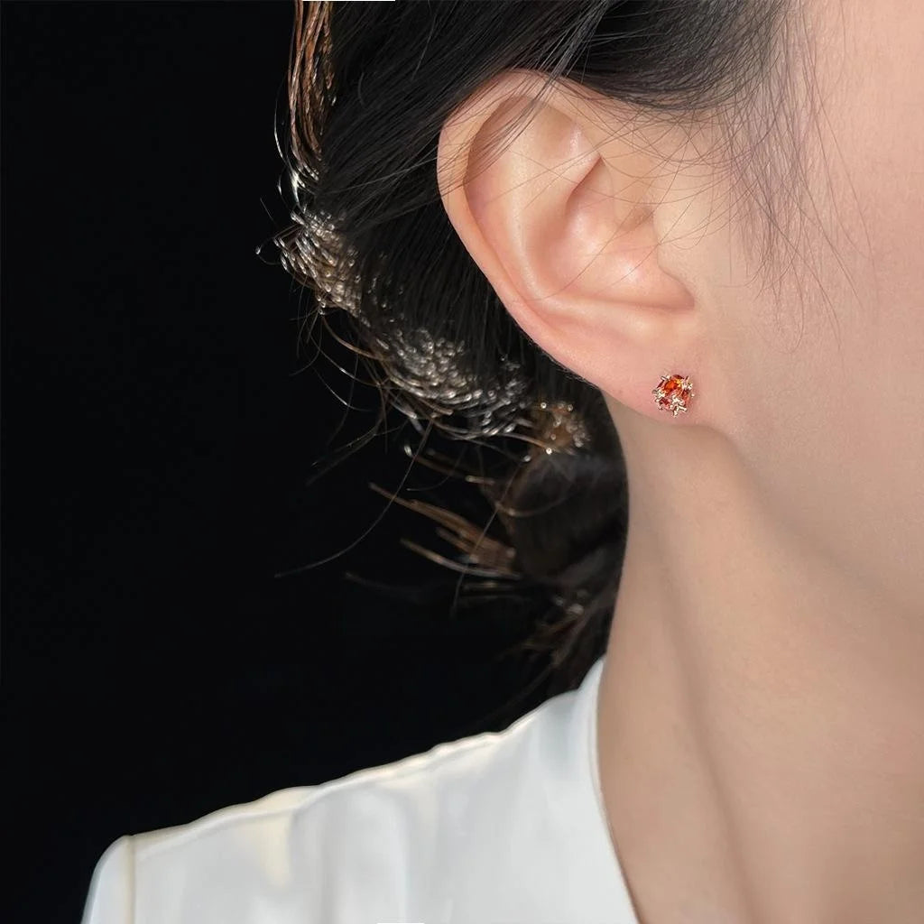Eco-Friendly Copper Micro Pave Zircon Geometric Round Mini Stud Earrings Minimalist Rose Gold Jewelry