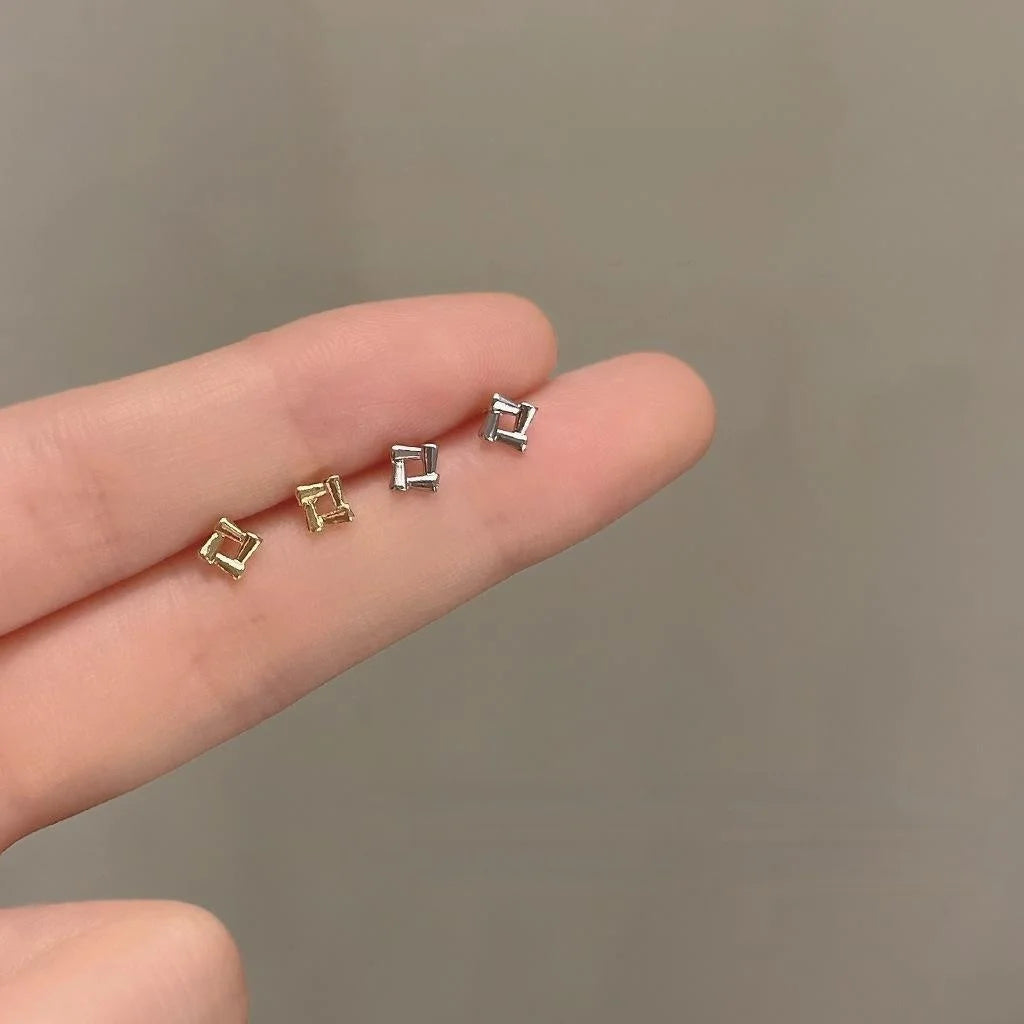 Minimalist 14K Plated Copper Hollow Diamond Geometric Stud Earrings For Commuter Style