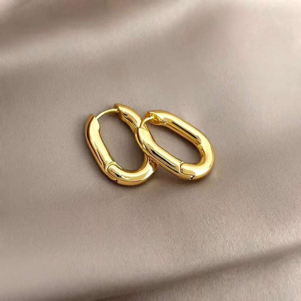 14K Gold Plated Eco Copper Oval Drop Earrings Minimalist Korean Japanese Geometric Ear Jewelry