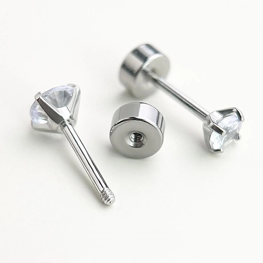 Stainless Steel Zircon Round Geometric Stud Earrings, Style Versatile Cartilage Ear Jewelry