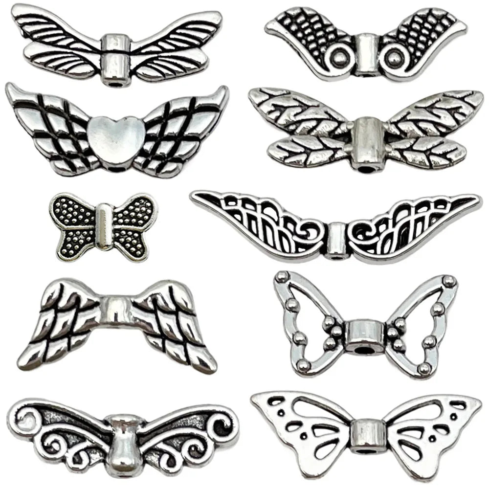Antique Silver Zinc Alloy Butterfly Feather Angel Wing Spacer Beads for DIY Bracelet