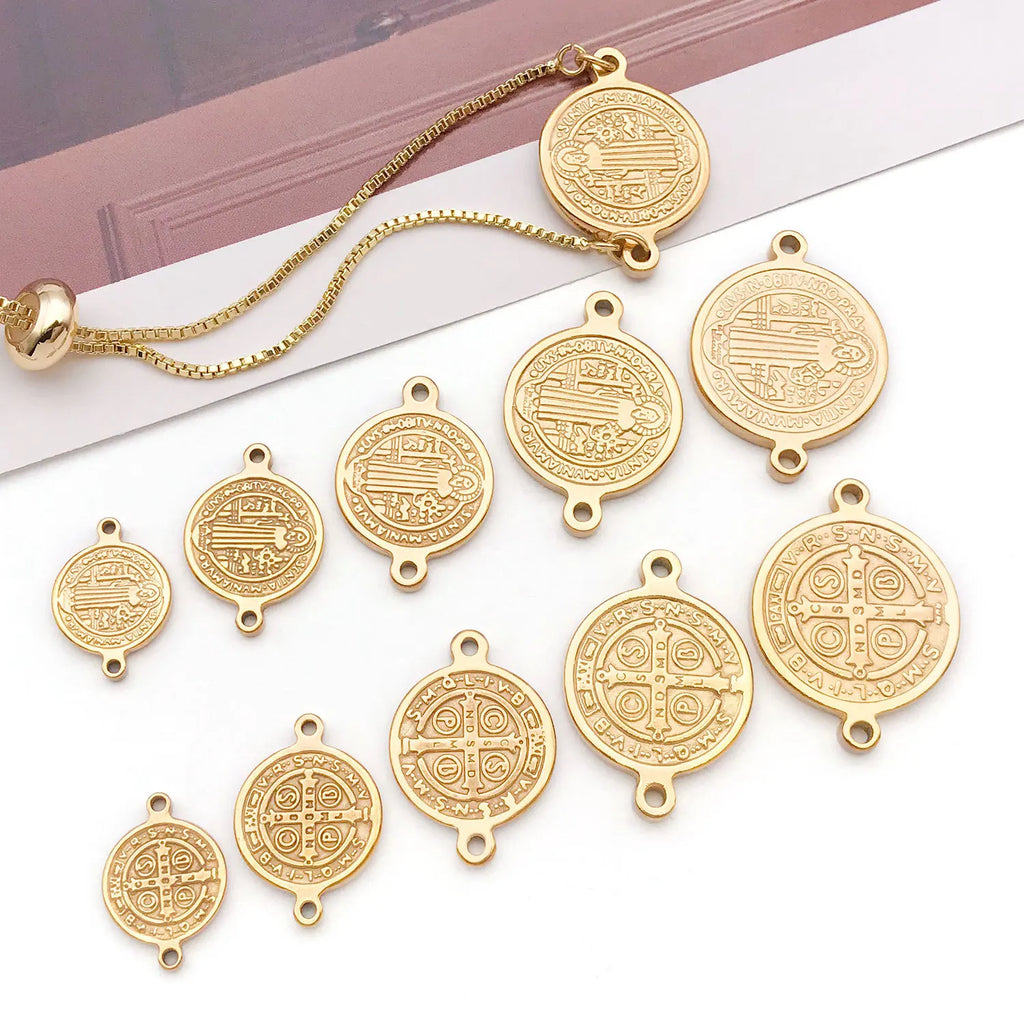 Gold Stainless Steel Round Cross Connector Charm Pendant for DIY Necklace Jewelry Making