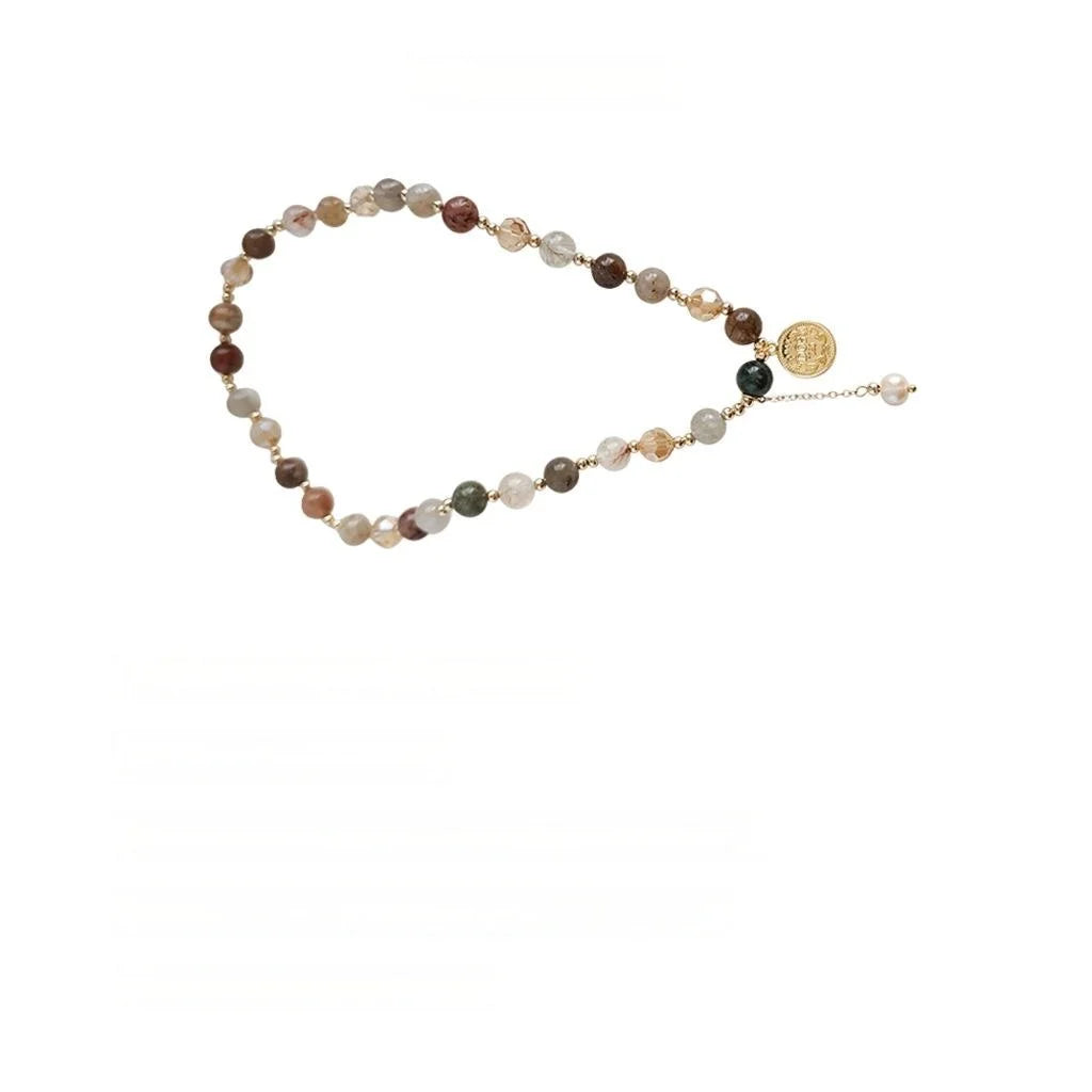 Natural Red Rutilated Quartz Glass Crystal Tassel Bracelet Copper Geometric New Chinese Style