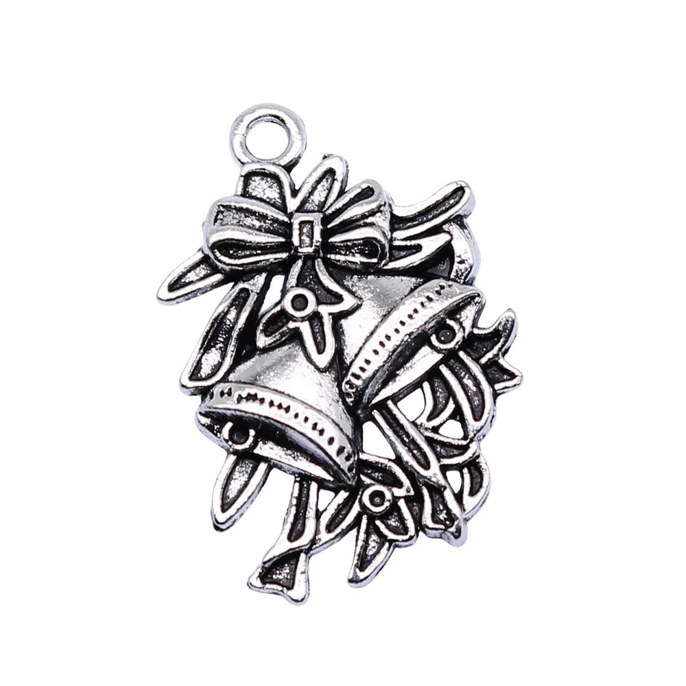 24x17mm 2g Antique Silver Zinc Alloy Christmas Bell Charm Pendant for DIY Holiday Jewelry Making
