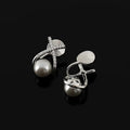 Elegant Cross Rhinestone Grey Pearl Spiral Stud & Clip On No Piercing Women's Fashion Earrings