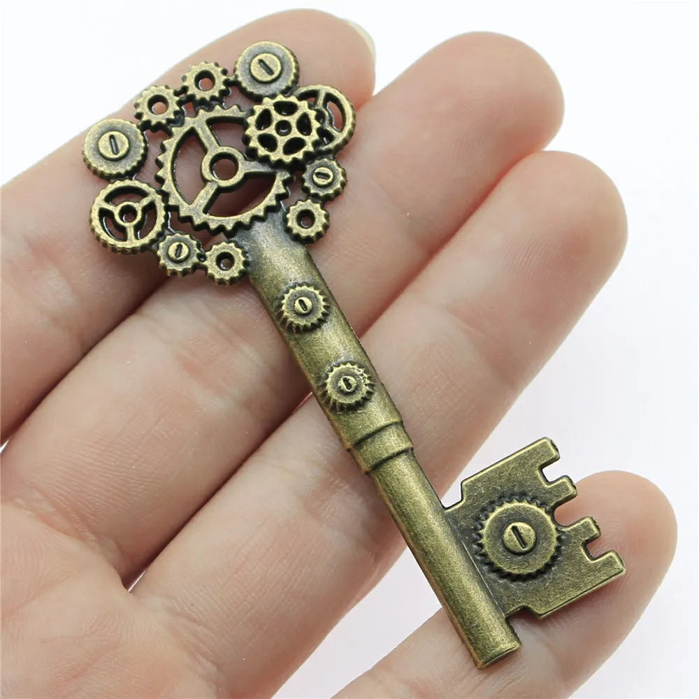 71x30mm 7g Multicolor Zinc Alloy Gear Key Charm Pendant for Steampunk Bracelet Necklace Making