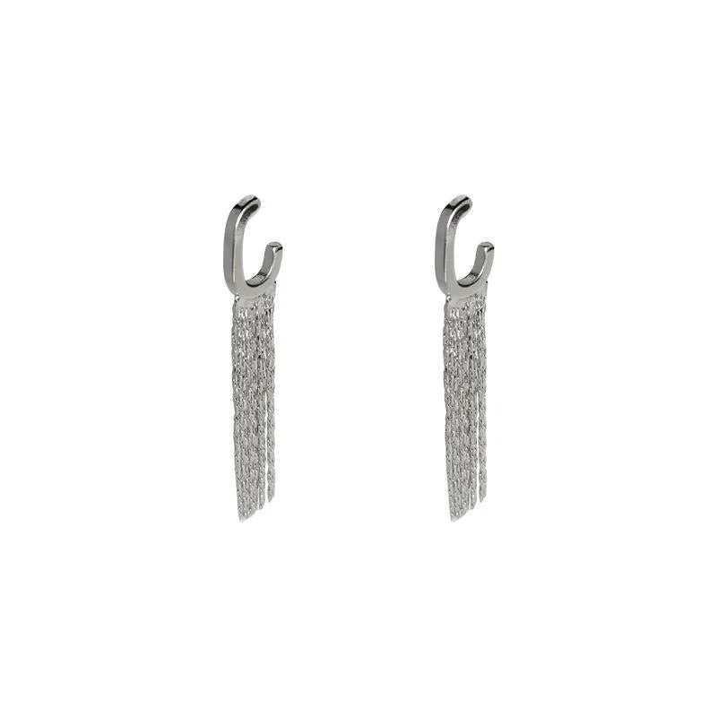 Copper Geometric Long Tassel Stud Earrings With Silver Plated Pins Minimalist Office Jewelry