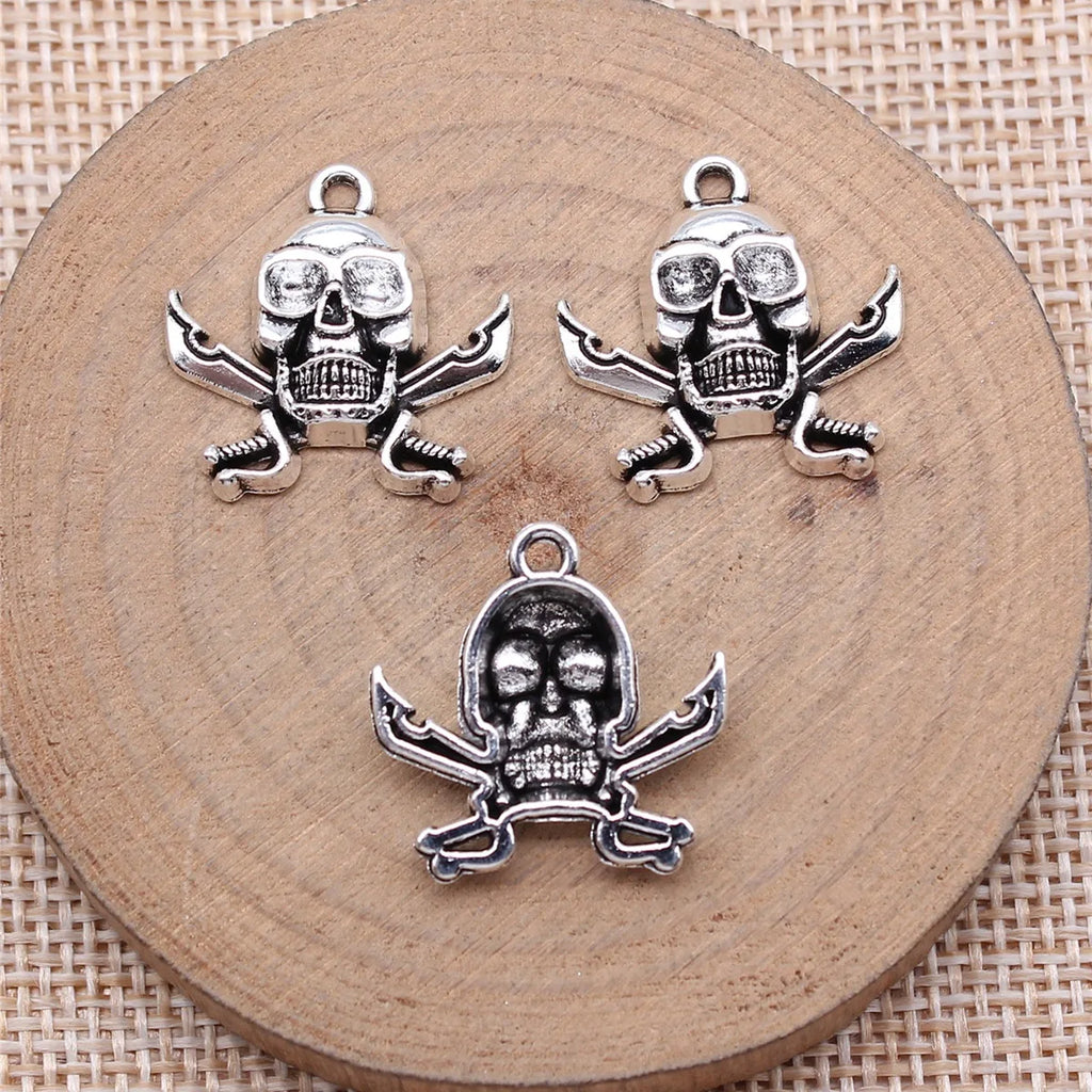 20x20mm 1.9g Antique Silver Tone Zinc Alloy Pirate Skull Charm Pendant for DIY Dark Style Jewelry