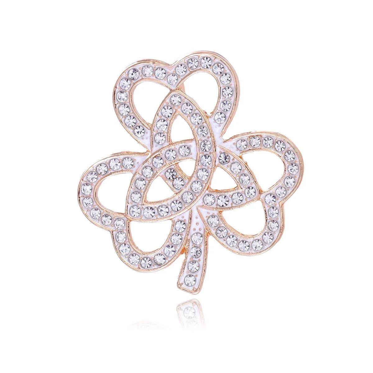 Elegant Hollow Clover Brooch With Green Rhinestones, Gold Alloy Lapel Pin Scarf Clip Suit Accessory Gift