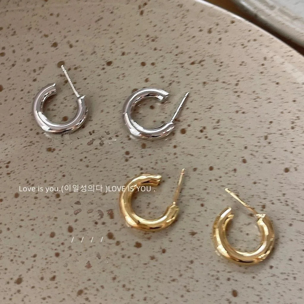 14K Gold Plated Copper Smooth Round Stud Earrings Minimalist Casual Jewelry