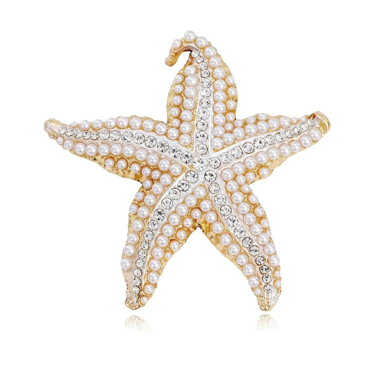 Luxury Starfish Brooch With Pearls And Rhinestones, Gold Alloy Lapel Pin Corsage Suit Accessory Gift