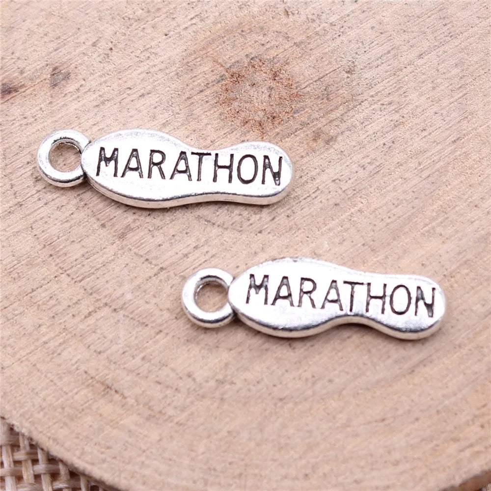 19x6mm 0.94g Antique Silver Zinc Alloy Marathon Theme Charm Pendant for DIY Runner Bracelet Jewelry