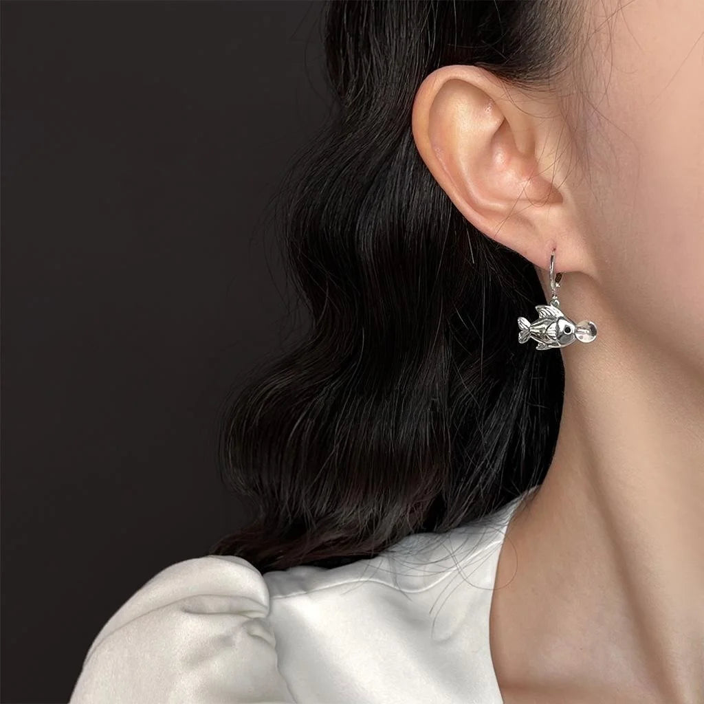Original Copper Bubble Goldfish Drop Earrings Sweet Cool Minimalist Animal Design Jewelry