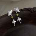 Forest Style Natural Stone Butterfly Mushroom Drop Earrings, Silver Plated Copper