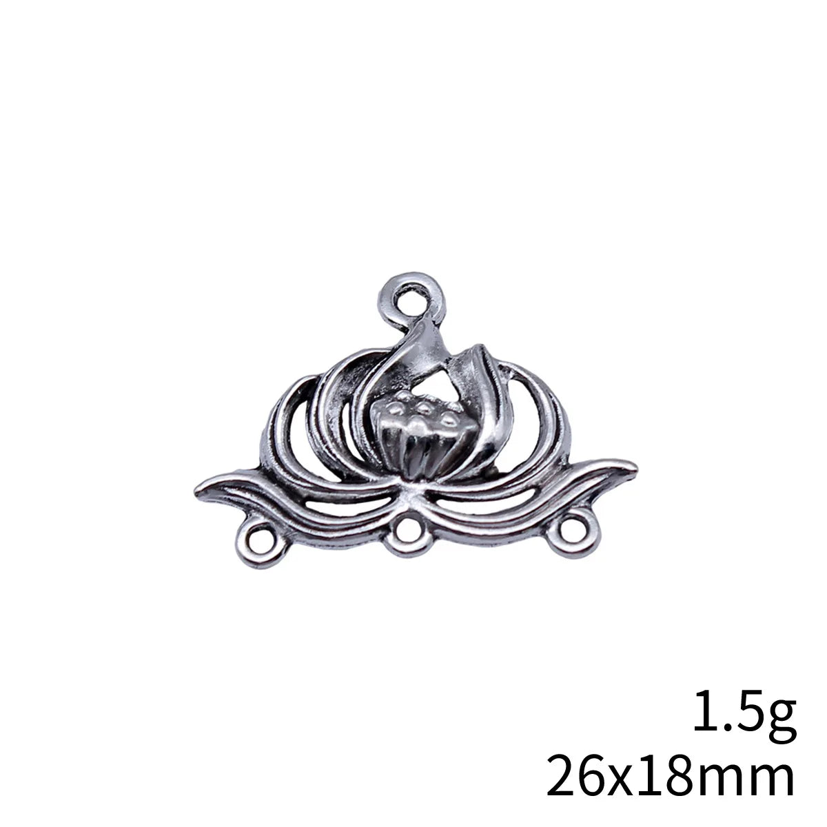 26x18mm 1.5g Antique Silver Zinc Alloy Lotus Connector Charm for DIY Earrings Jewelry Making