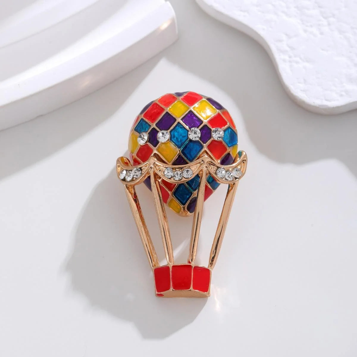 Cute Colorful Enamel Hot Air Balloon Brooch With Rhinestones, Rose Gold Alloy Women's Lapel Pin Gift