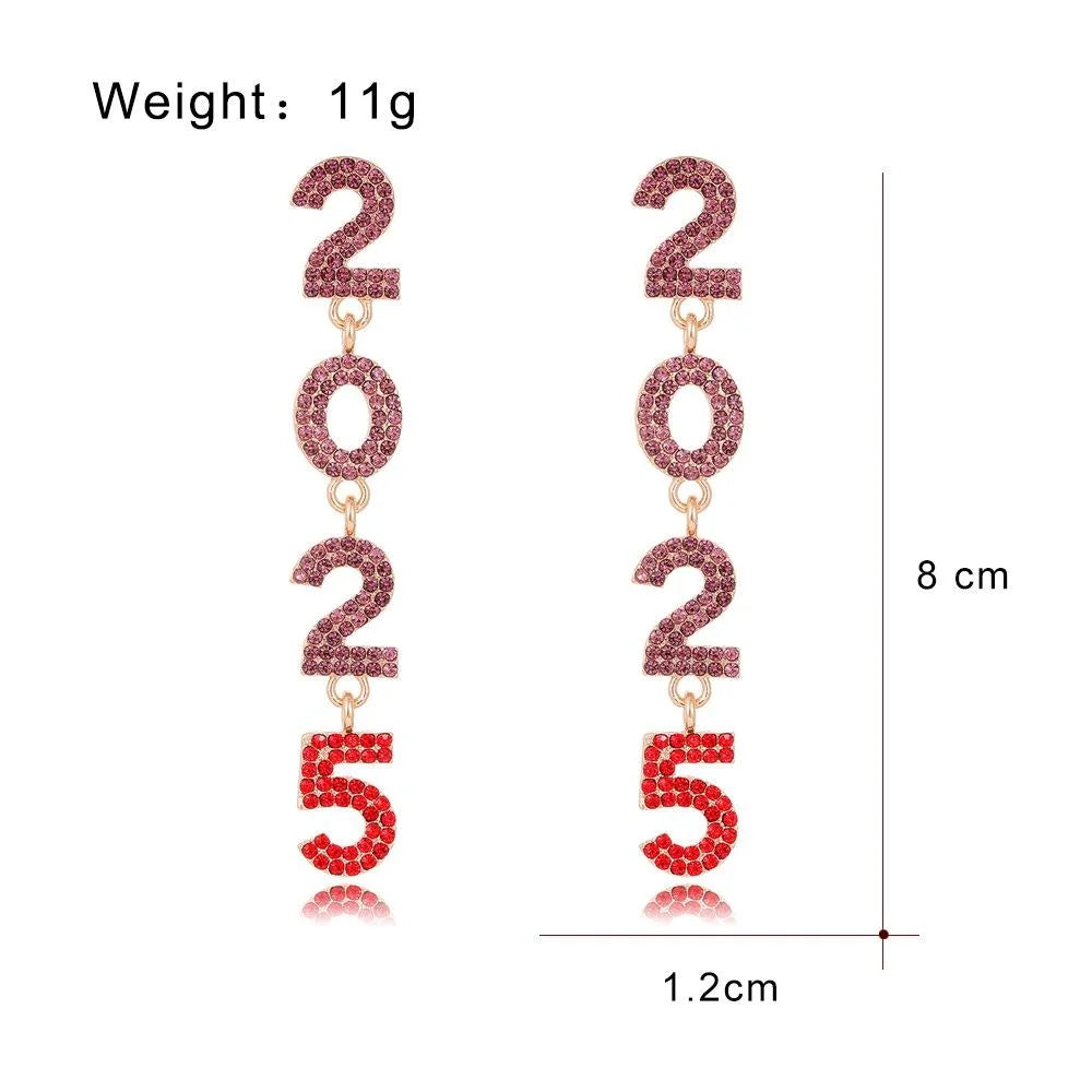 Luxury 2025 Number Drop Earrings With Multicolor Rhinestones Alloy Statement Jewelry For Party Gift