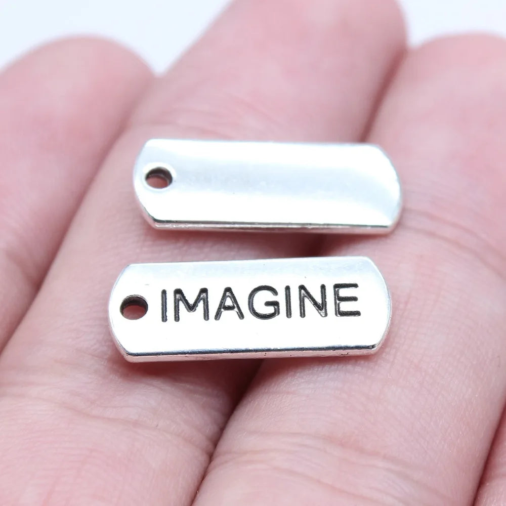 8x21mm 1.5g Antique Silver Zinc Alloy IMAGINE Tag Charm Pendant for Garment and Jewelry DIY