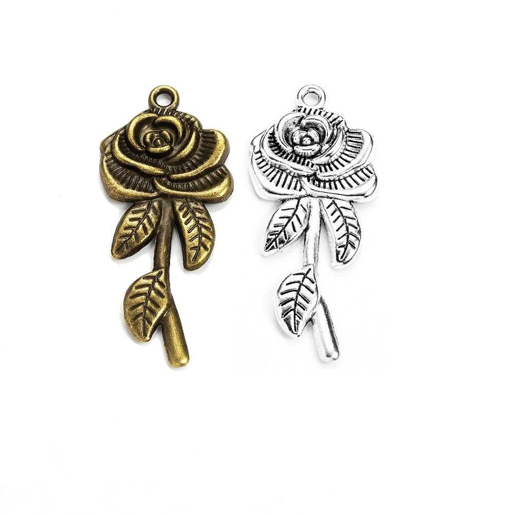 43x19mm Antique Silver Zinc Alloy Rose Charm Pendant for DIY Necklace Bracelet Jewelry Making