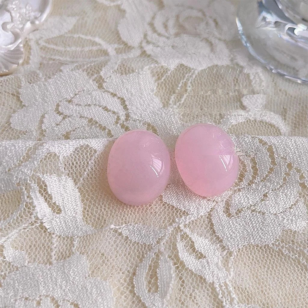 Sweet Pink Resin Geometric Oval Drop Earrings Minimalist Cute Spring Style Jewelry