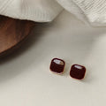 14K Plated Alloy Square Enamel Stud Earrings Minimalist Korean Geometric Jewelry
