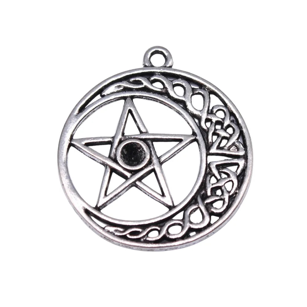33x30mm 3.1g Antique Silver Zinc Alloy Five Point Star Crescent Moon Charm Pendant for DIY Jewelry Making
