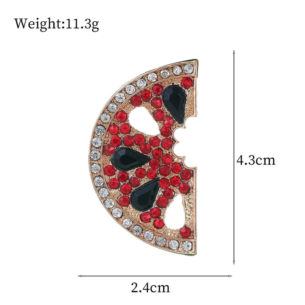 Luxury Alloy Enamel Watermelon Slice Brooch With Rhinestone Zircon, Women's Lapel Pin Corsage Suit Accessory