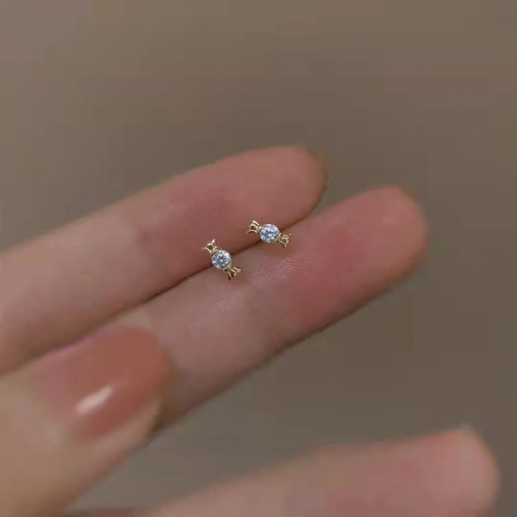 Mini Candy Zircon Copper Stud Earrings 14K Plated Sweet Korean Japanese Geometric Jewelry