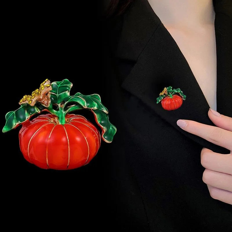 Luxury Enamel Pumpkin And Bee Brooch With Rhinestone Accents, Cute Lapel Pin Corsage Suit Accessory Gift