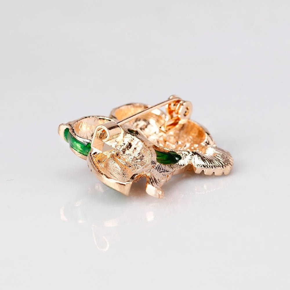 Elegant Enamel Rhinestone Alloy Double Owl Brooch, Luxury Animal Lapel Pin Corsage Suit Accessory Gift