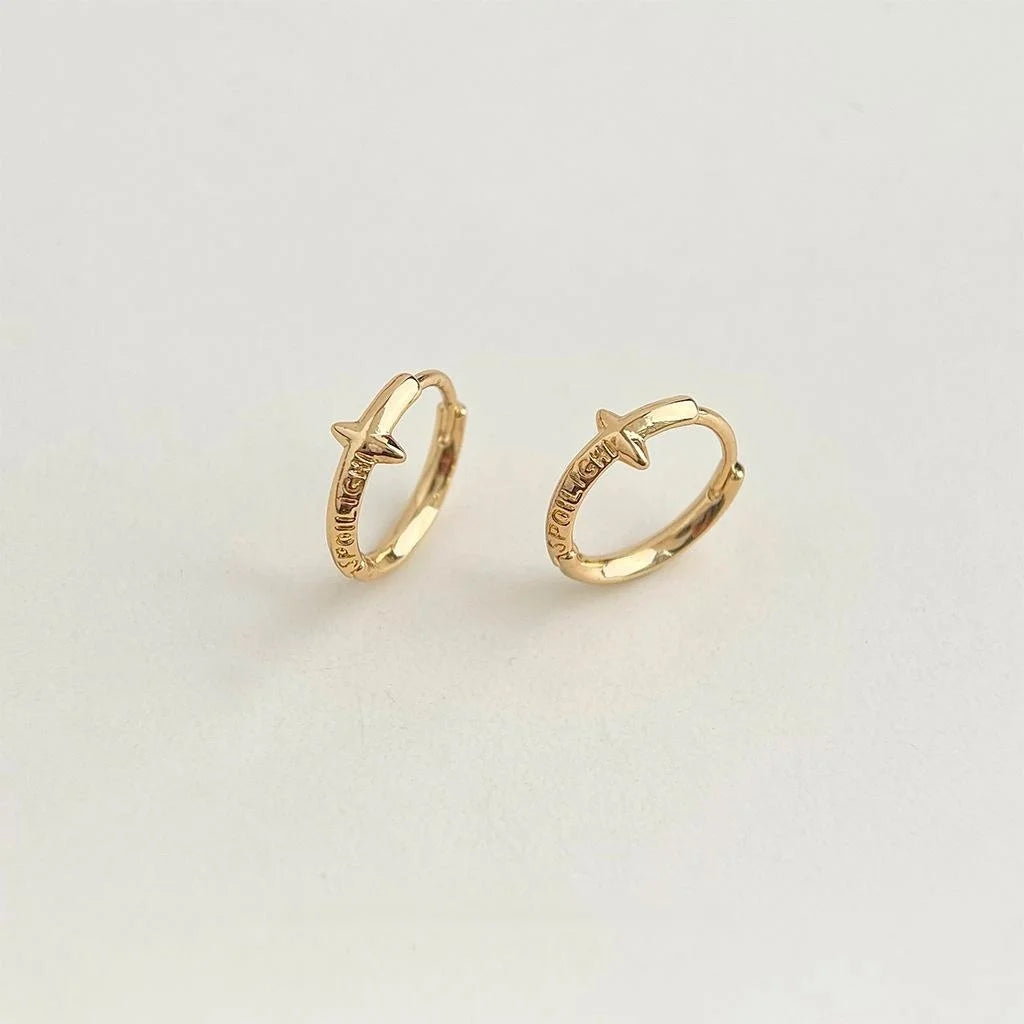 14K Gold Plated Copper Round Star Stud Earrings Simple Commuter Fashion Jewelry