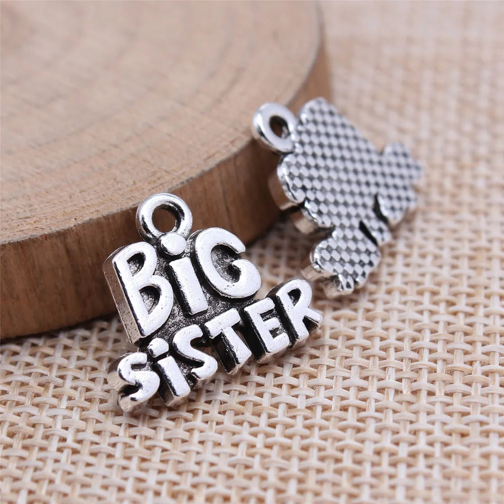 16x19mm 2.4g Antique Silver Zinc Alloy BIG SISTER Tag Charm Pendant for DIY Bracelet Necklace Making