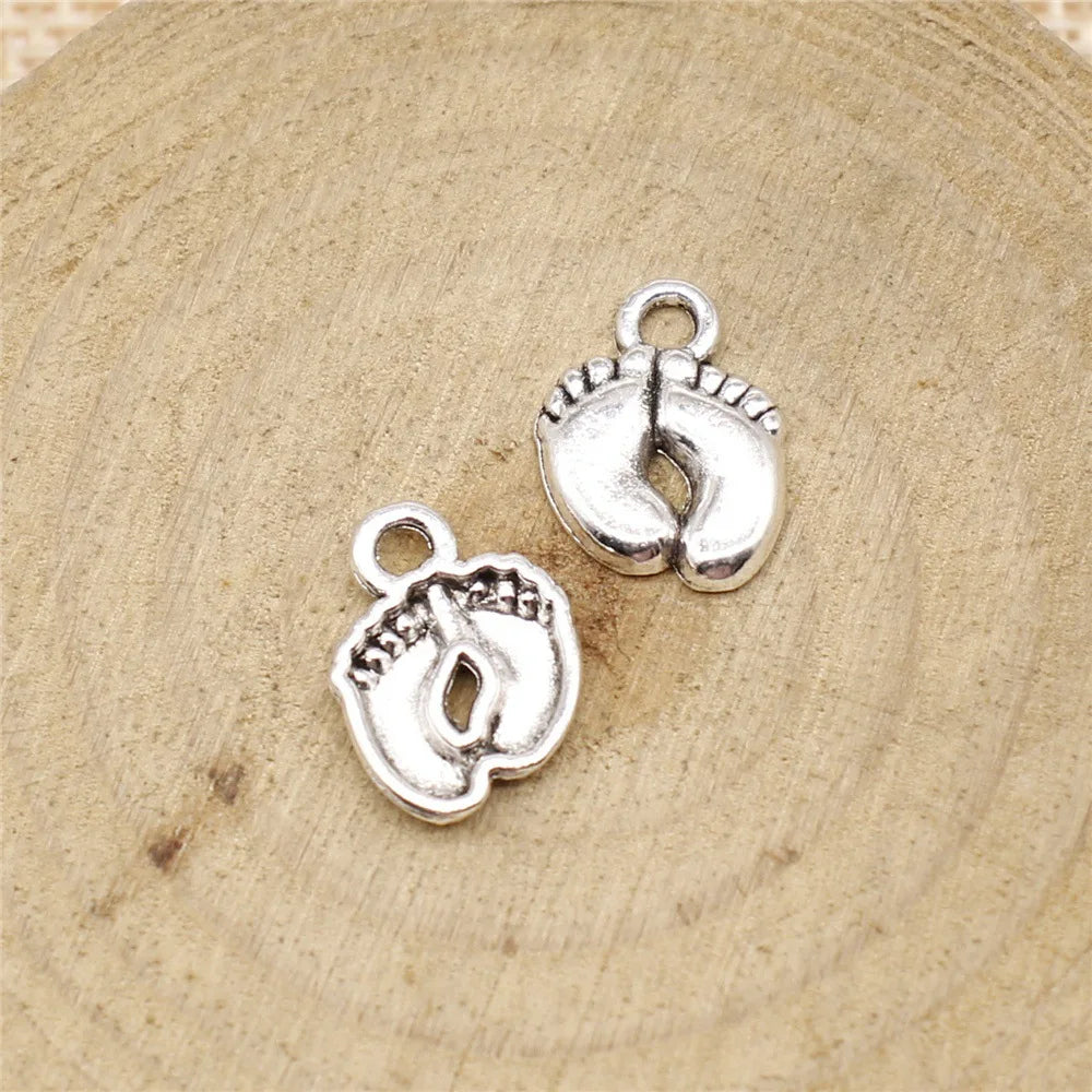 13x10mm 0.7g Multicolor Zinc Alloy Baby Footprint Angel Theme Charm Pendant for DIY Jewelry Making