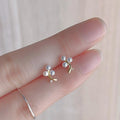 French Vintage Copper Pearl Grape Cluster Stud Earrings With Micro Pave Zircon Flower