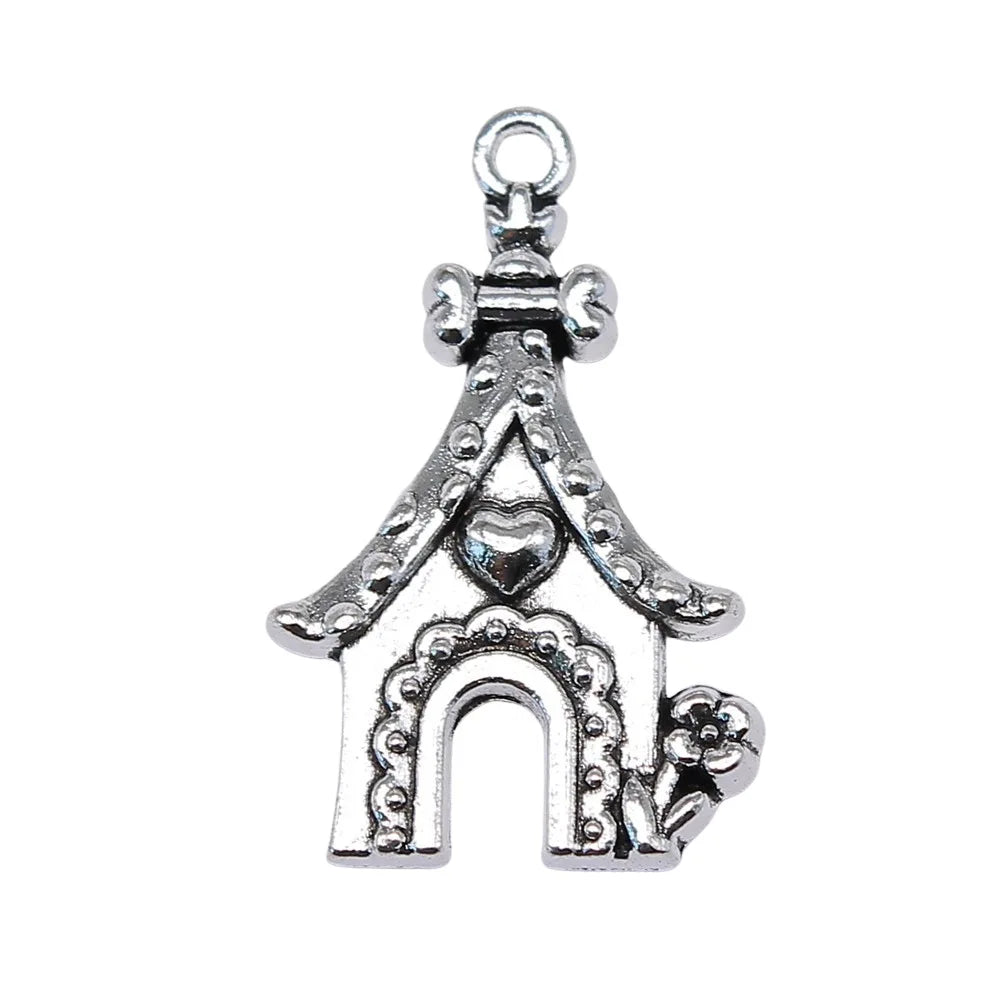31x20mm 2.6g Zinc Alloy Dog House Charm Pendant for Cute Animal Theme Necklace Bracelet Making