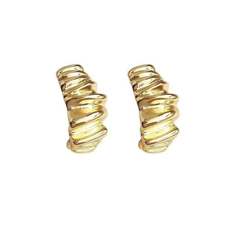 14K Gold Plated Copper Geometric Wrinkle Stud Earrings For Women Light Luxury Designer Style