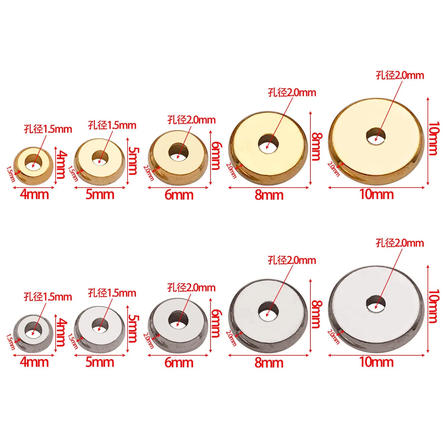 Stainless Steel Wheel Disc Round Abacus Spacer Beads for DIY Bracelet Jewelry Making