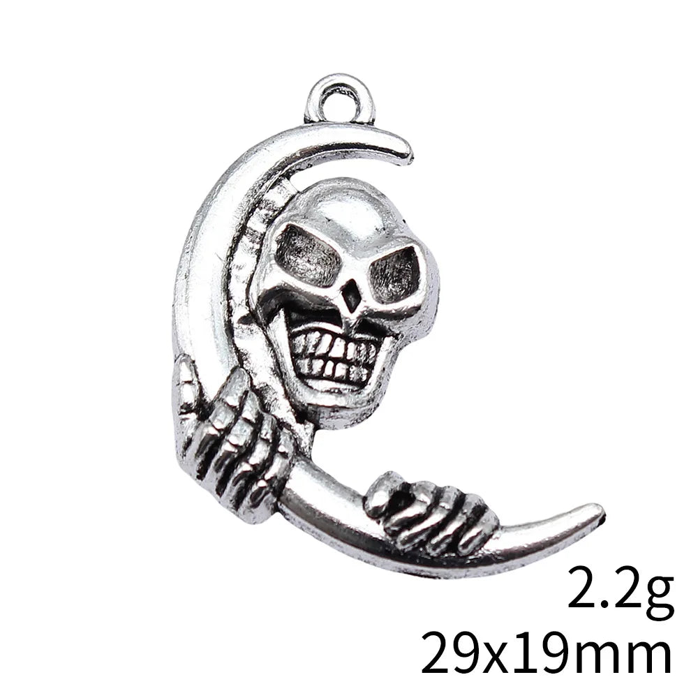 29x19mm 2.2g Antique silver zinc alloy Moon Skull charm pendant for DIY necklace bracelet making