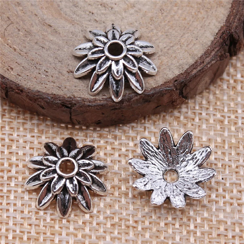 15mm 1g Antique Silver Zinc Alloy Flower Bead Caps for DIY Bracelet Necklace Jewelry Making